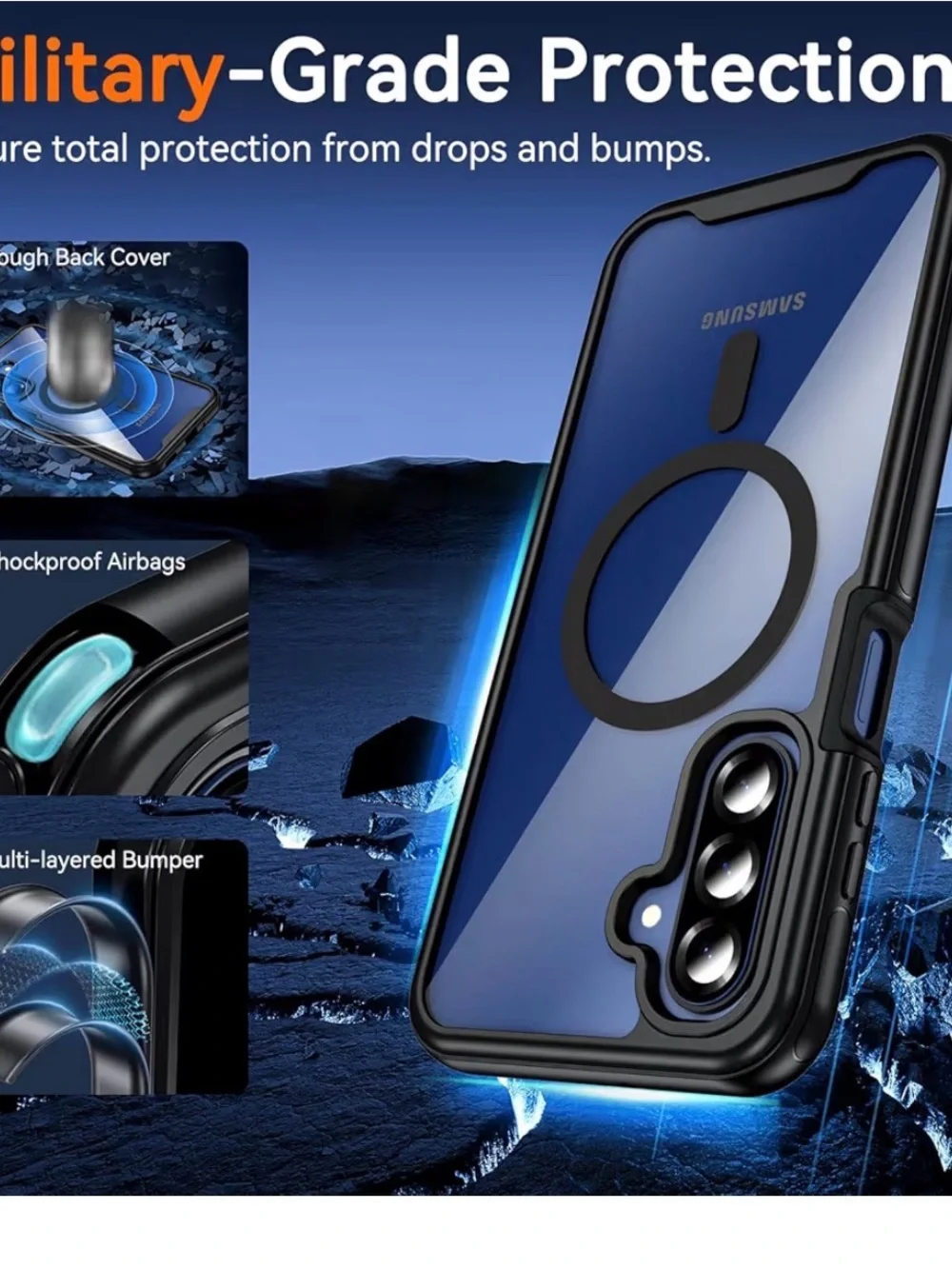 Samsung Magnetic Clear Shockproof Case with Black Trim for Galaxy A17/A16